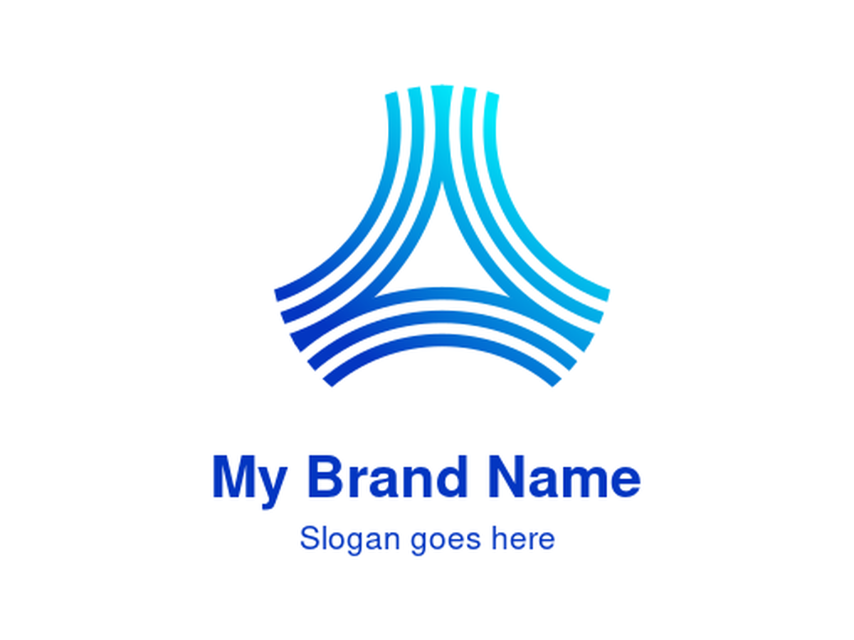 Modern Abstract Geometric Letter A Logo with Three Intersecting Arcs Forming a Central Triangle in a Blue to Cyan Gradient, Ideal for Tech, Connectivity, Data, and Collaborative Brands